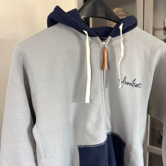 Iron Heart Ultra Heavyweight Loopwheel Grey Navy Zip-Up Hoodie L NEW 14oz Jacket - Picture 3 of 8